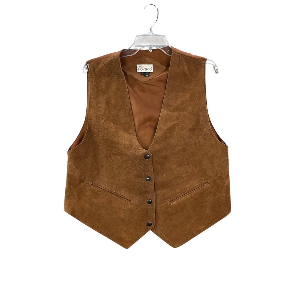 Uno Momento Genuine Leather Vest Mens L Brown Western Suede Cinch Back Waistcoat